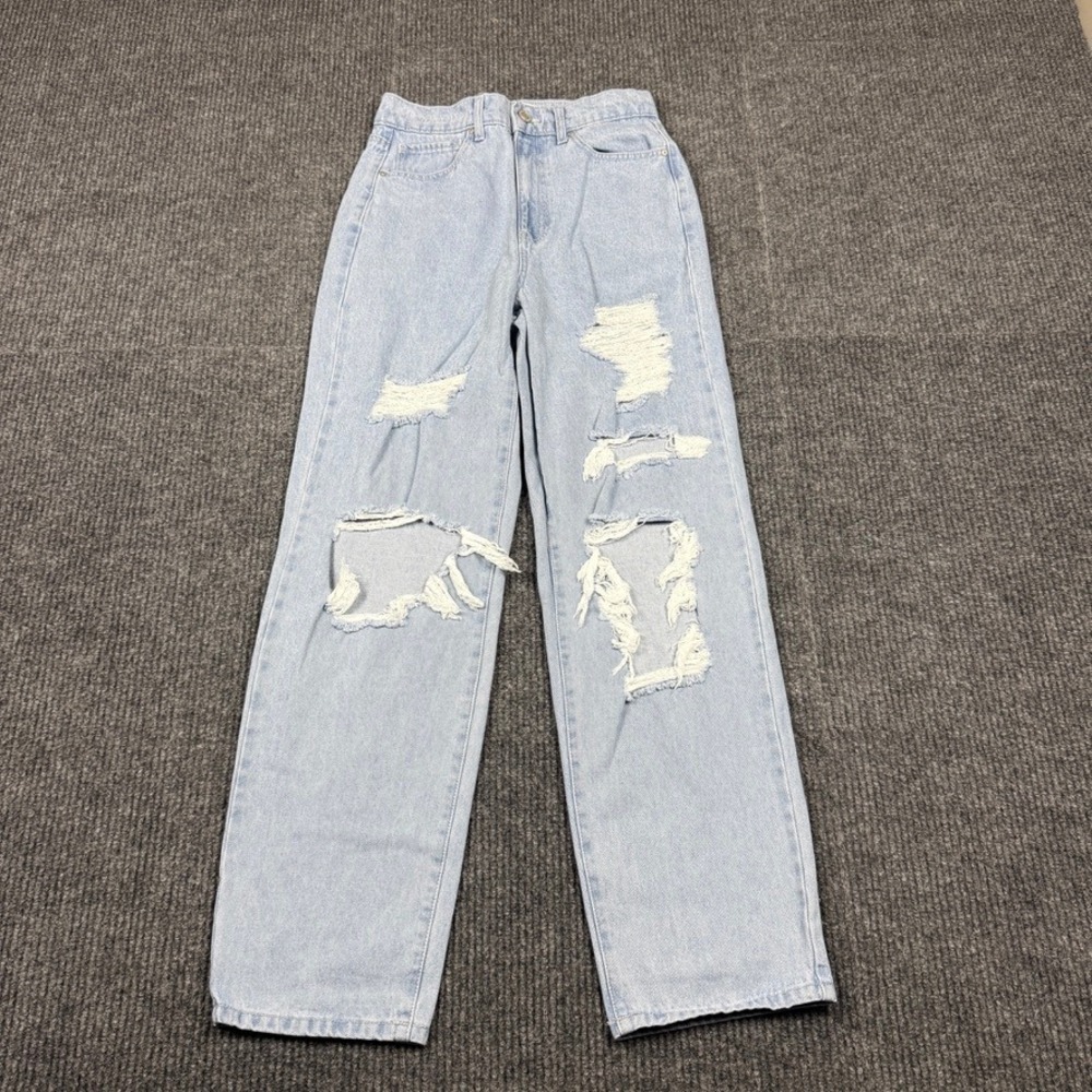 RSQ Women Baggy Jean Size 27 Light Wash Distressed Ripped High Rise Wide Leg